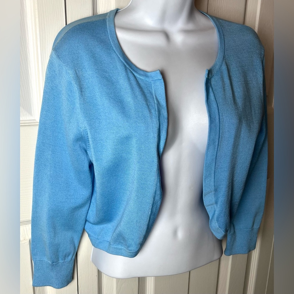 LILLY PULITZER Cardigan Sweater Open Blue Cropped Long Sleeve - Picture 5 of 9